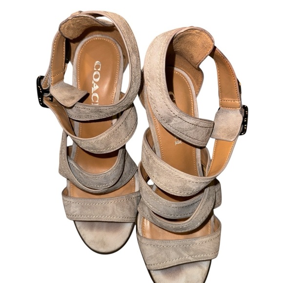 Coach IIona Fog Lux Suede Strap Heeled Sandals - Picture 6 of 9